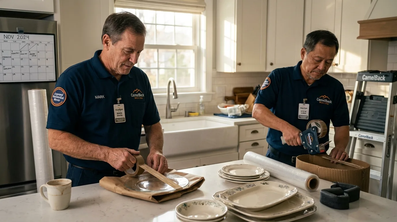 Professional crew packing kitchen dishware in Mount Wolf, PA